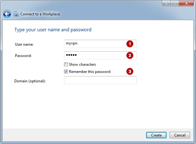 Username and password VPN on Windows 7