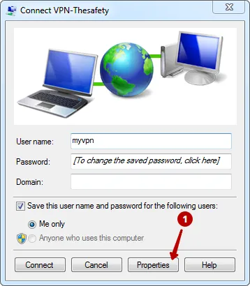 Properties of PPTP VPN connection on Windows 7