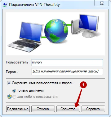 Свойства PPTP VPN подключения в Windows 7