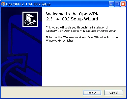 Окно установки OpenVPN в Windows XP