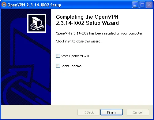 Completing the installation OpenVPN on Windows XP