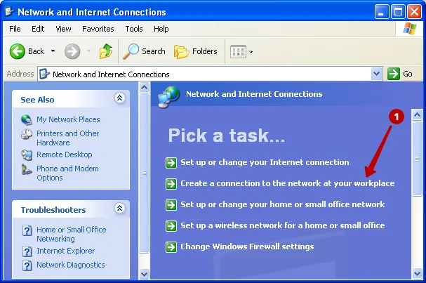 Create PPTP VPN connection on Windows XP