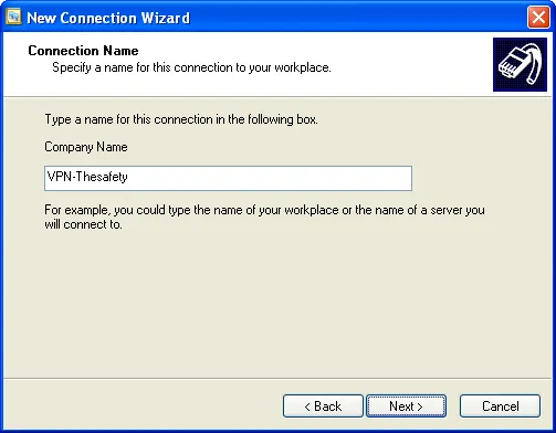 Name of PPTP VPN connection on Windows XP