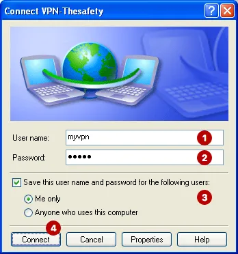 Username and password PPTP VPN on Windows XP