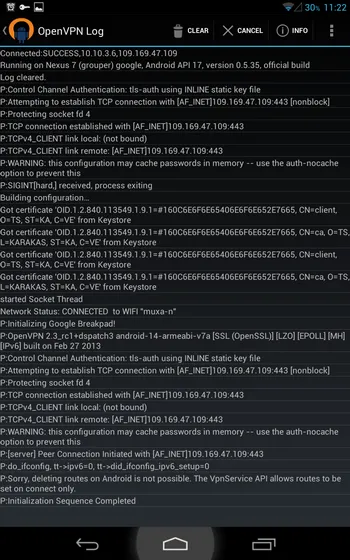 OpenVPN for Android connection log