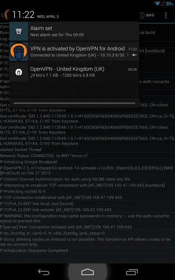 OpenVPN icon in notification bar