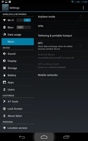 Android 4.x additional network settings menu