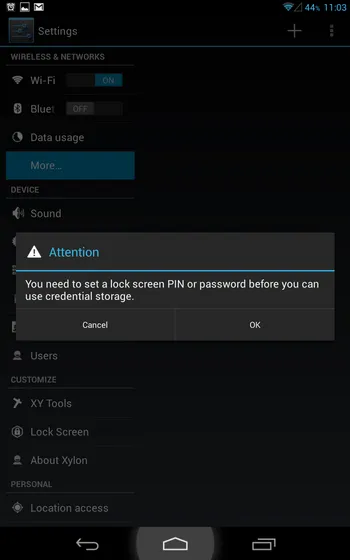 Android 4.x PIN password prompt