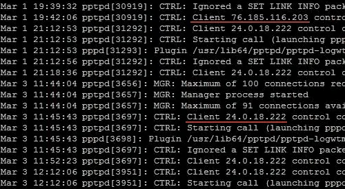 How to look a log of PPTP VPN server