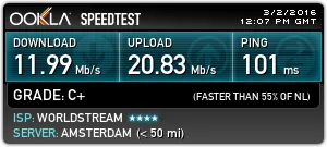 Speed test of VPN connection on speedtest.net