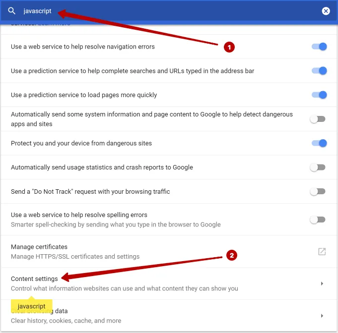 Content Settings in Google Chrome
